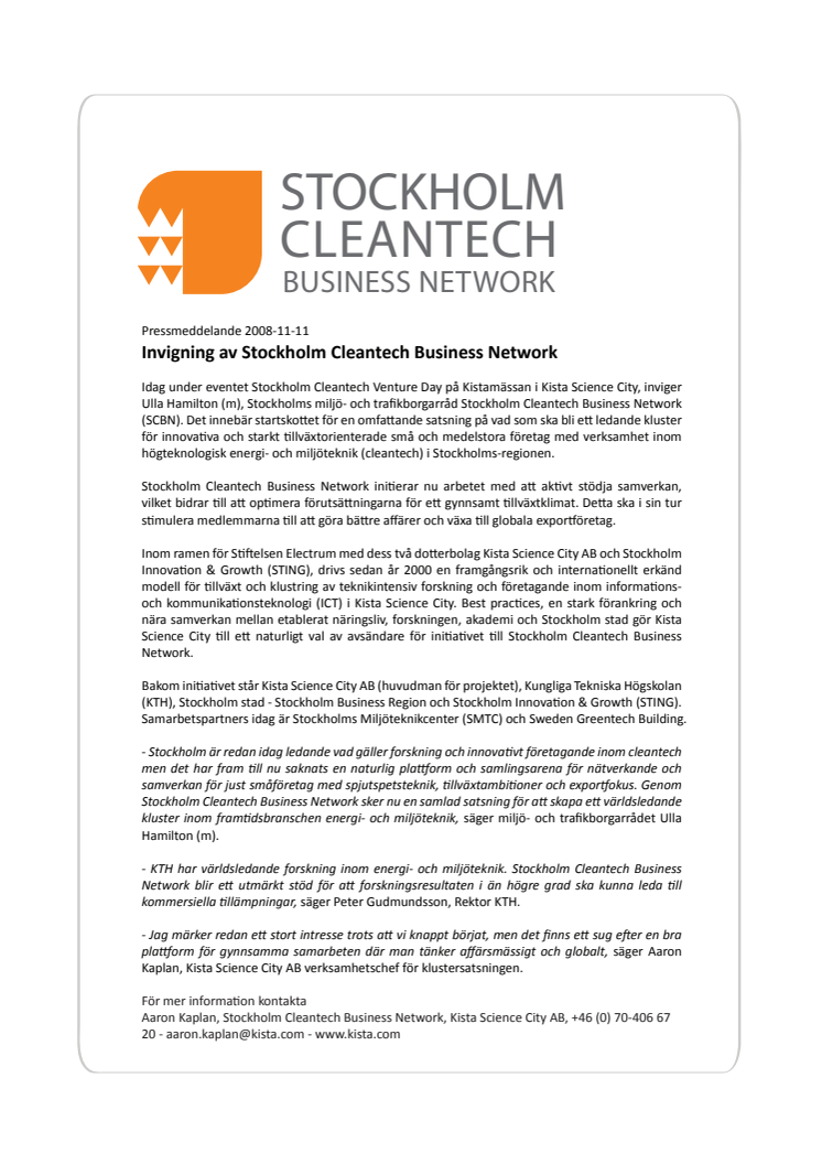 Invigning av Stockholm Cleantech Business Network