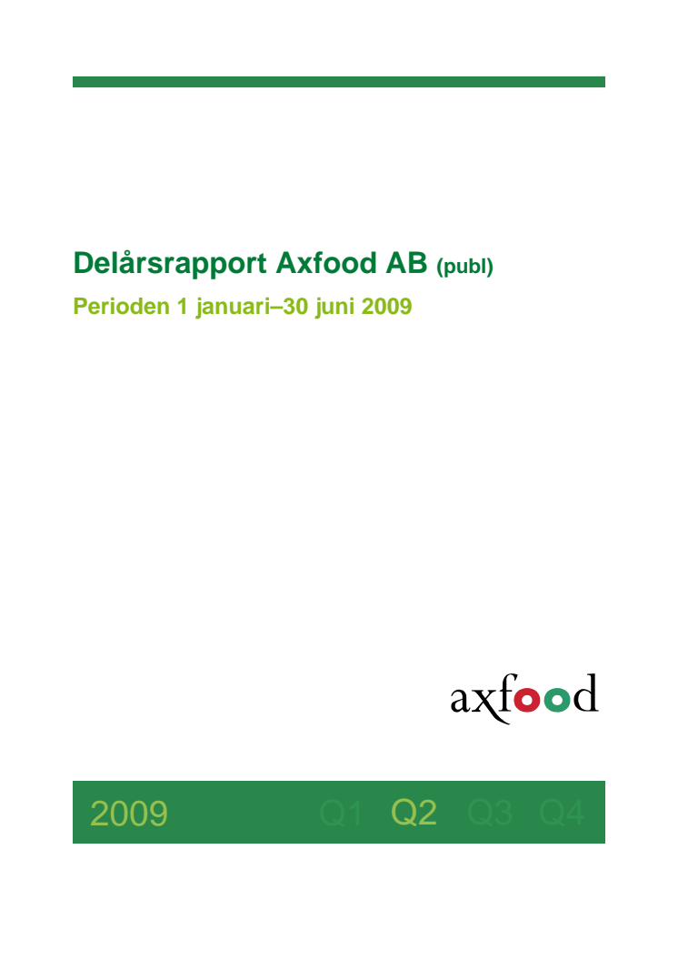 Delårsrapport Axfood AB (publ) perioden 1 januari-30 juni 2009