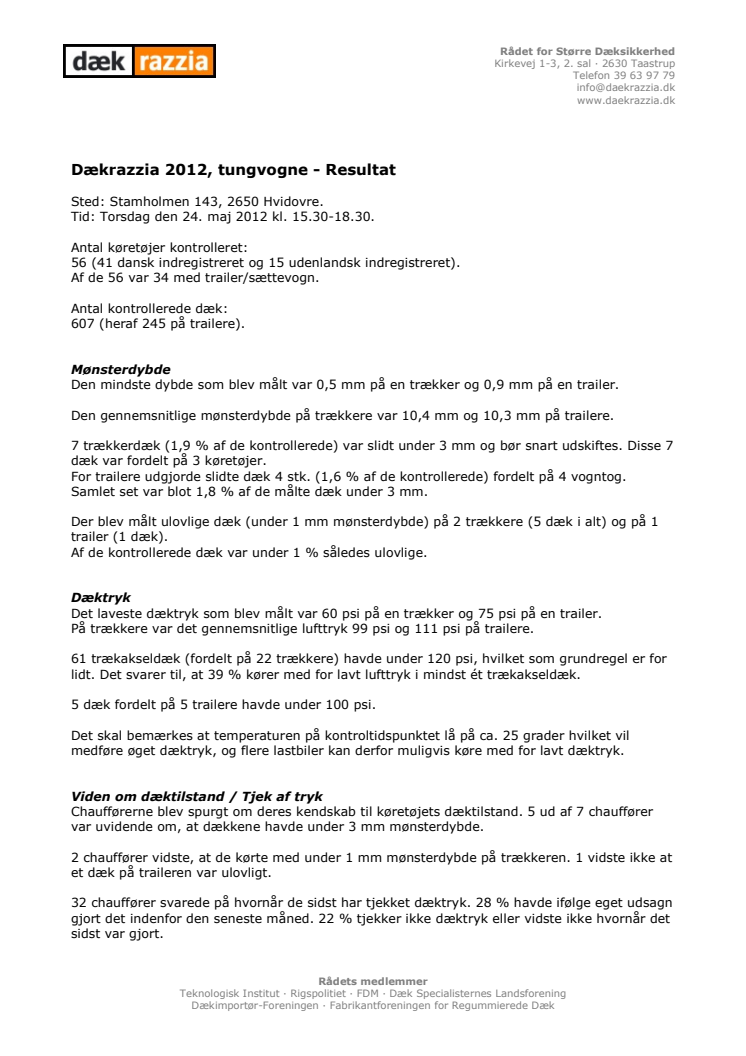 Dækrazzia lastvogne resultat - maj 2012