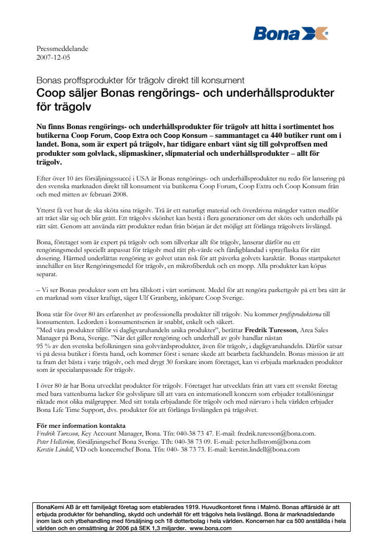 Bonas proffsprodukter för trägolv direkt till konsument