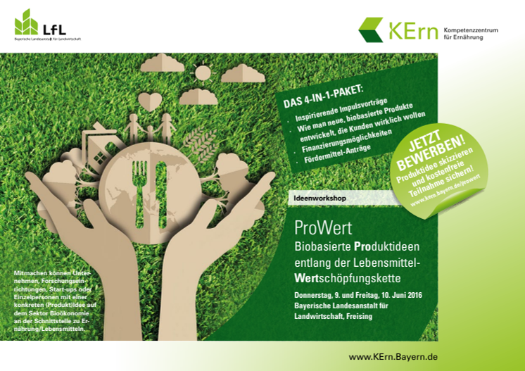 Programm und Booklet "Ideenworkshop Pro Wert - Biobasierte Produktideen entlang der Lebensmittel-Wertschöpfungskette"