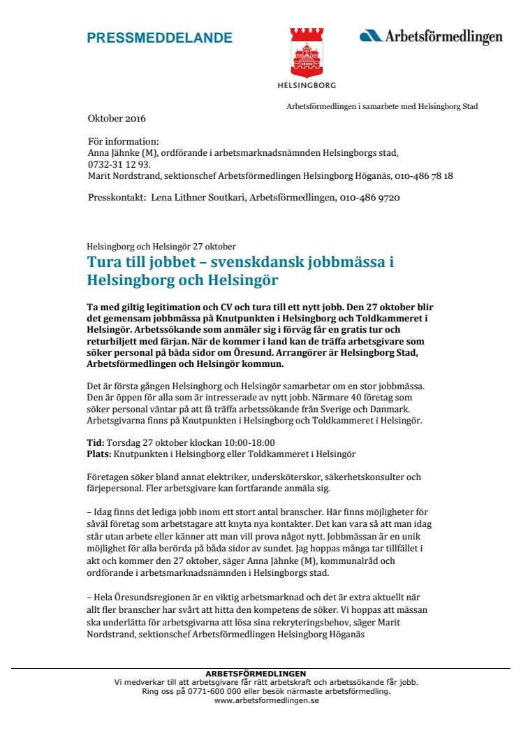 Tura till jobbet - svenskdansk jobbmässa i Helsingborg och Helsingör