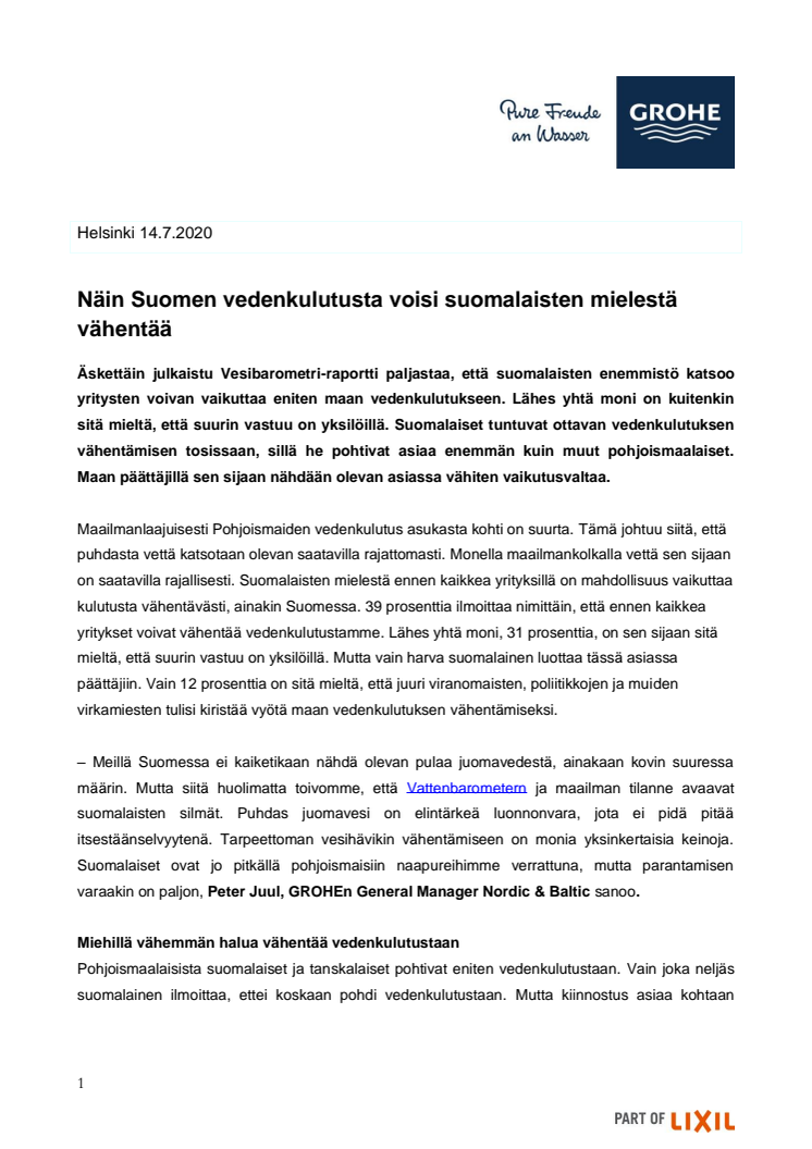 Näin Suomen vedenkulutusta voisi suomalaisten mielestä vähentää 