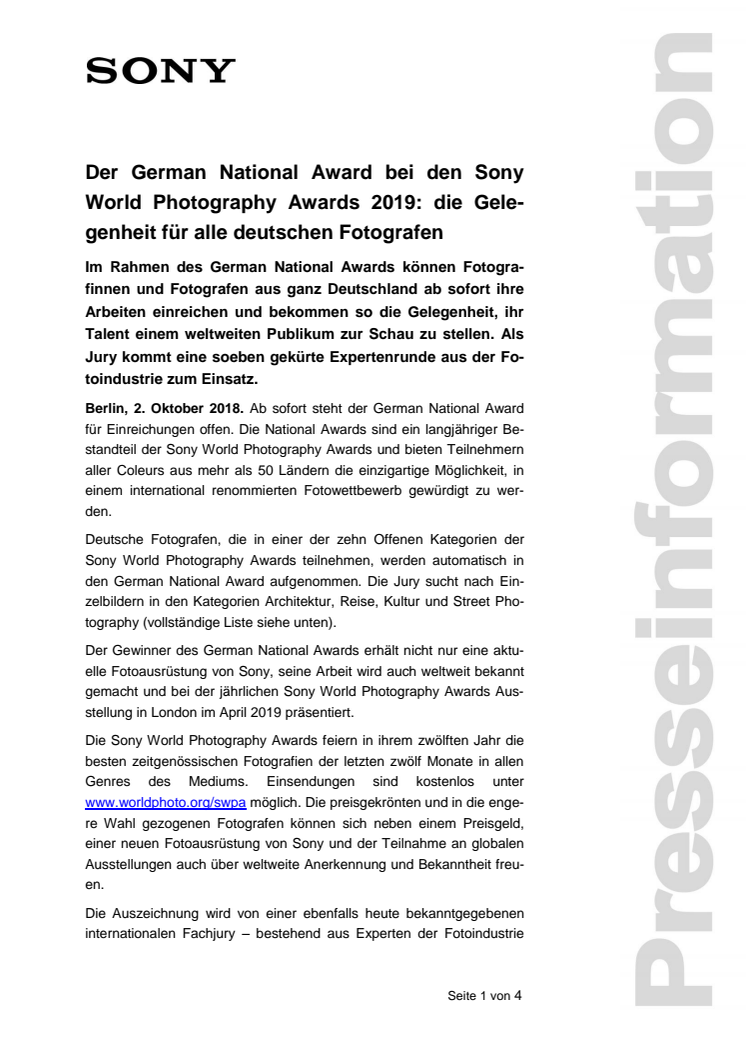 Der German National Award bei den Sony World Photography Awards 2019: die Gelegenheit für alle deutschen Fotografen 