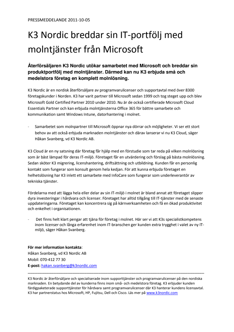 K3 Nordic breddar sin IT-portfölj med molntjänster från Microsoft