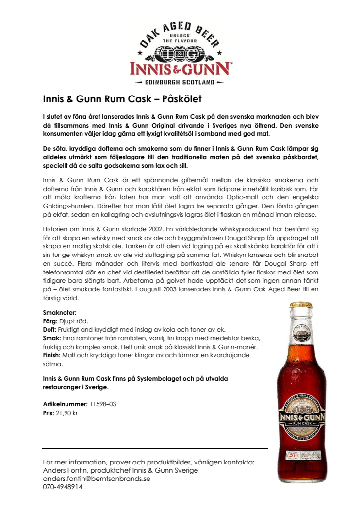 Innis & Gunn Rum Cask – Påskölet