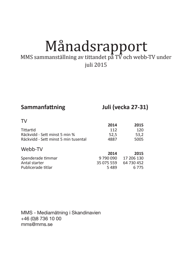 MMS Månadsrapport juli 2015