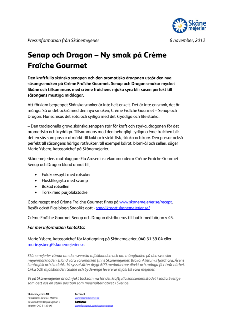 Senap och Dragon – Ny smak på Crème Fraîche Gourmet