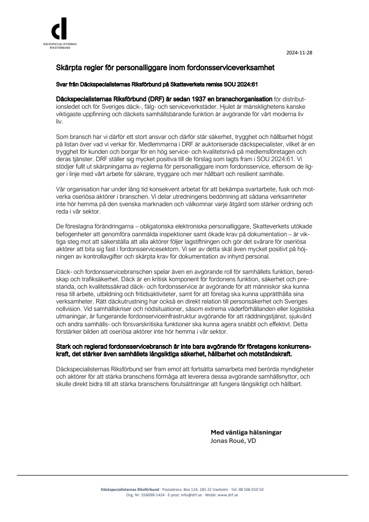 DRF remiss SOU 2024-61- Skärpta regler för personalliggare inom fordonsservice.pdf