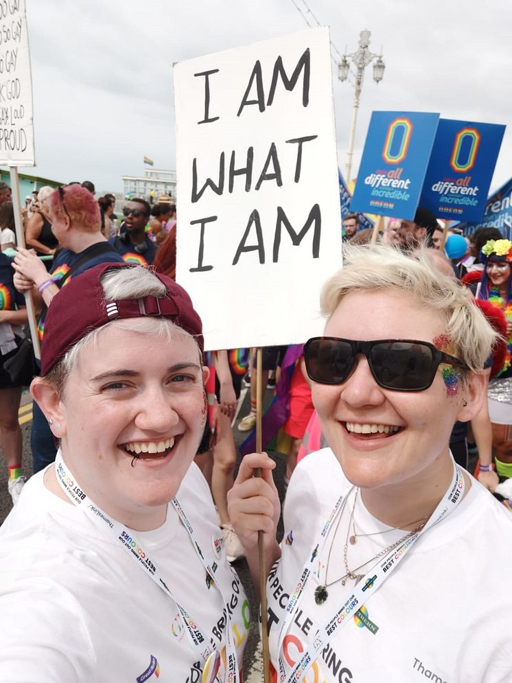 LGBT+ Network co-chairs Stephanie Sauvarin and Nicola Baillie get ready for GTR's 'Show us your Pride' event at home. (picture taken in 2019) 