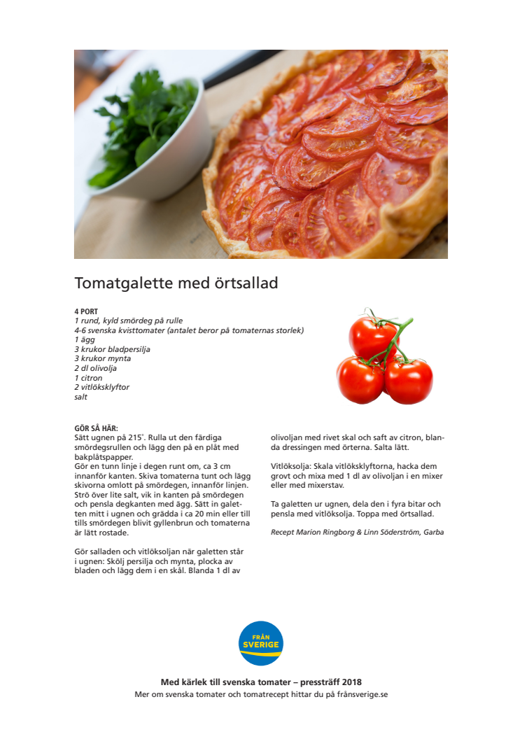 Recept med svenska tomater av Garba on tour, pressträff 16 maj 2018