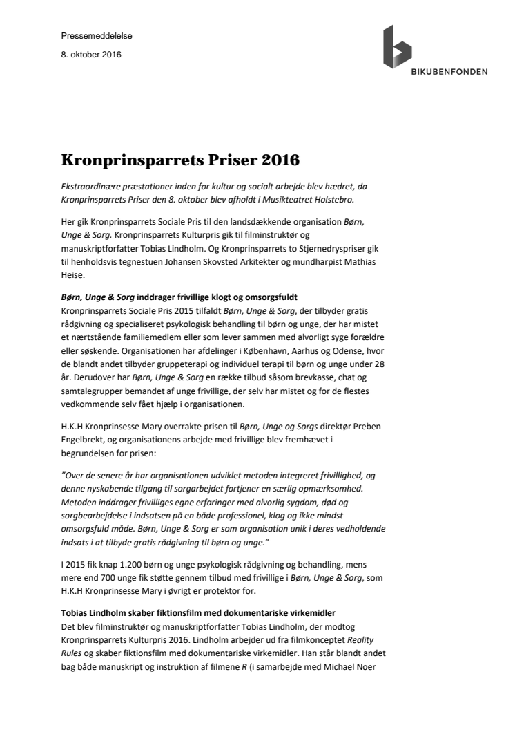 Kronprinsparrets Priser 2016