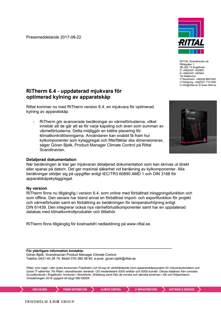 RiTherm 6.4 - uppdaterad mjukvara för optimerad kylning av apparatskåp