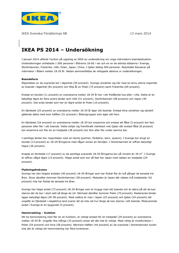 IKEA PS 2014 Undersökning
