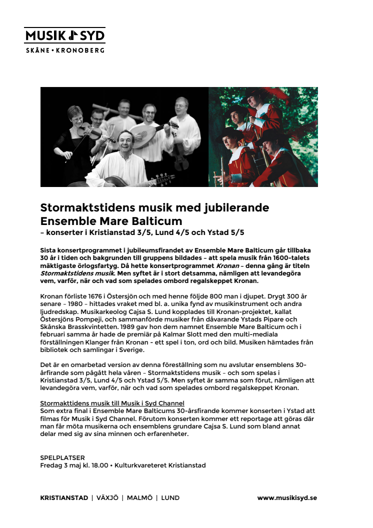 Stormaktstidens musik med jubilerande Ensemble Mare Balticum