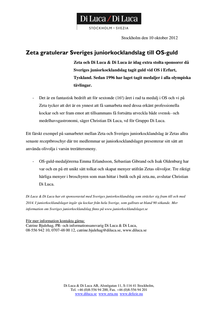 Zeta gratulerar Sveriges juniorkocklandslag till OS-guld