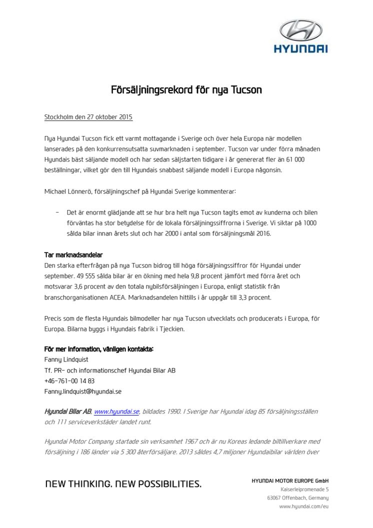 Försäljningsrekord för nya Tucson