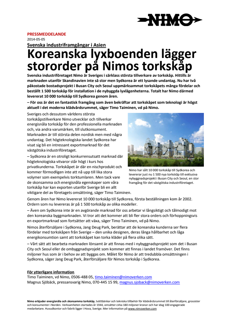 Koreanska lyxboenden lägger stororder på Nimos torkskåp 