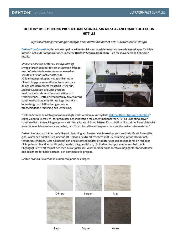 Dekton® by Cosentino presenterar Stonika, sin mest avancerade kollektion hittills