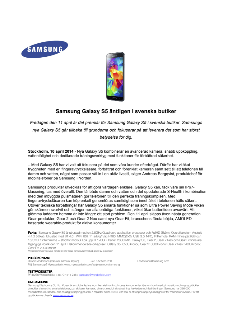 Samsung Galaxy S5 äntligen i svenska butiker
