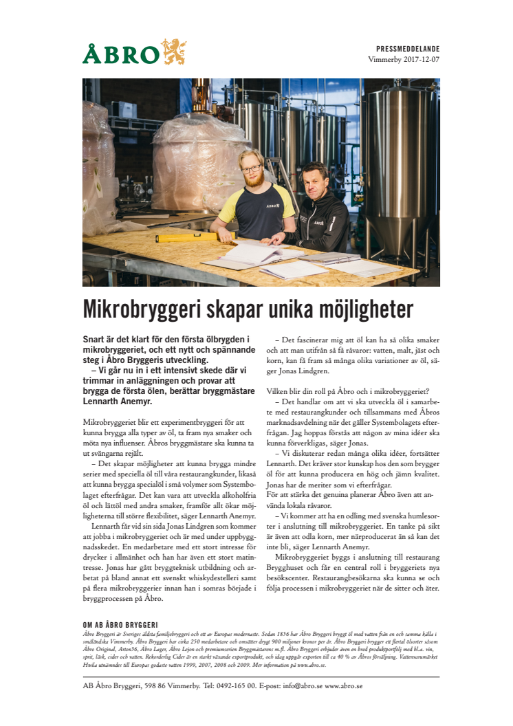 Mikrobryggeri skapar unika möjligheter