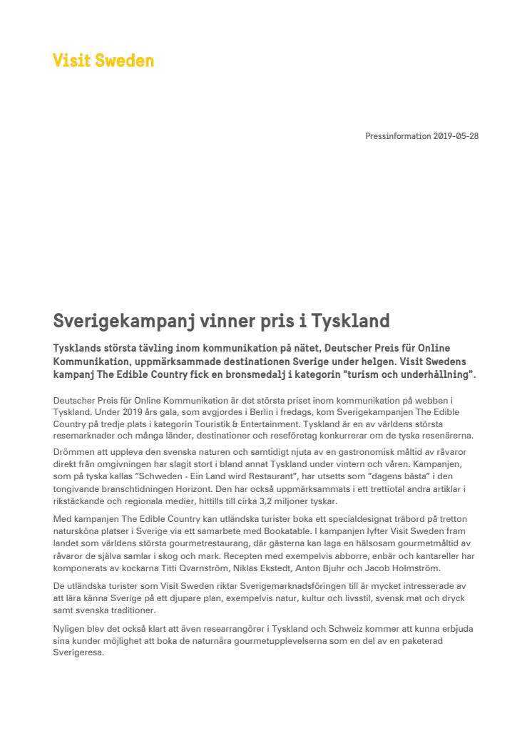 Sverigekampanj vinner pris i Tyskland 