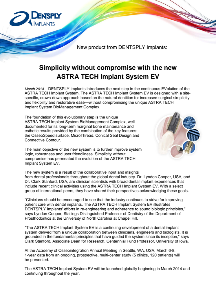 Simplicity without compromise with the new ASTRA TECH Implant System EV