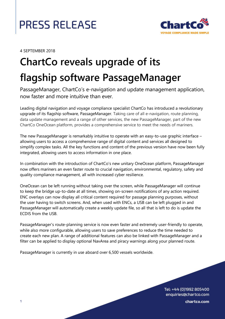 ChartCo reveals upgrade of its  flagship software PassageManager