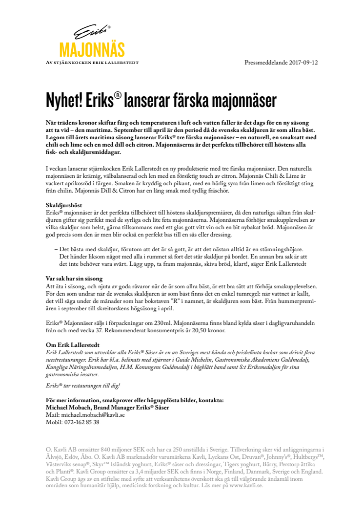 Nyhet! Eriks® lanserar färska majonnäser