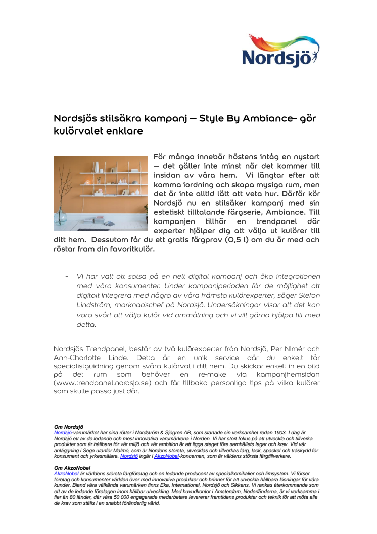 Nordsjös stilsäkra kampanj – Style By Ambiance- gör kulörvalet enklare
