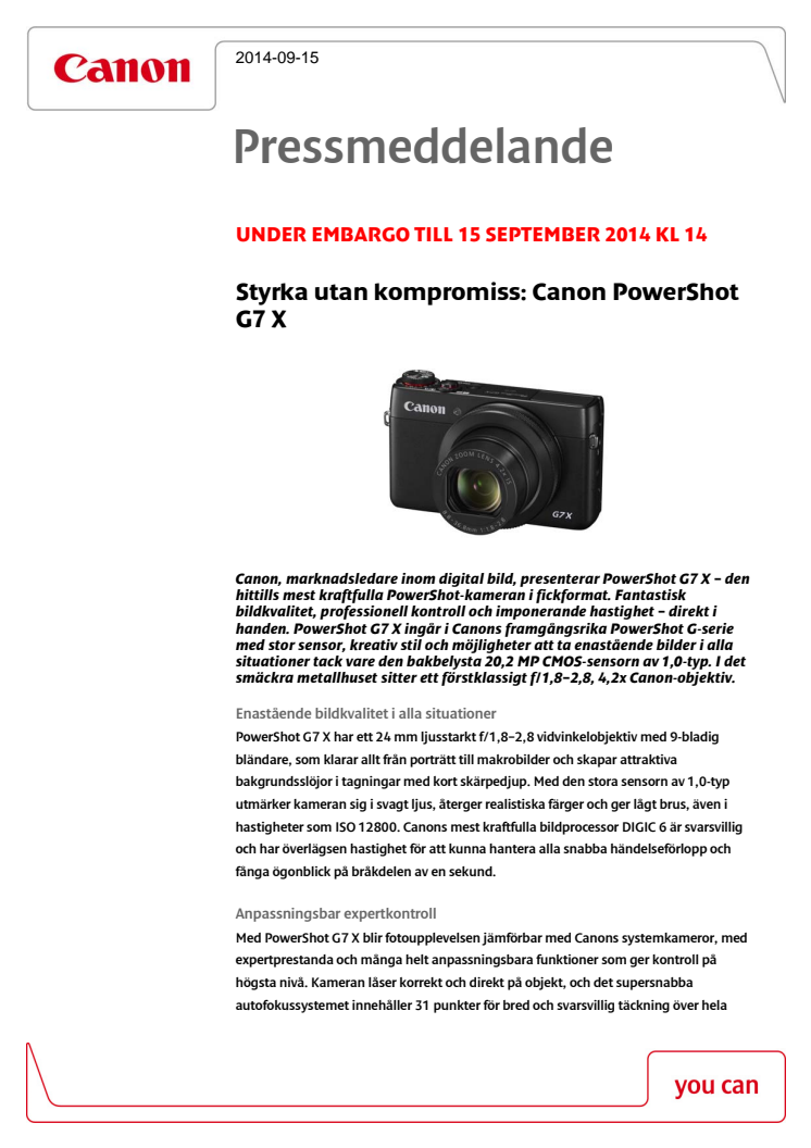 Styrka utan kompromiss: Canon PowerShot G7 X 