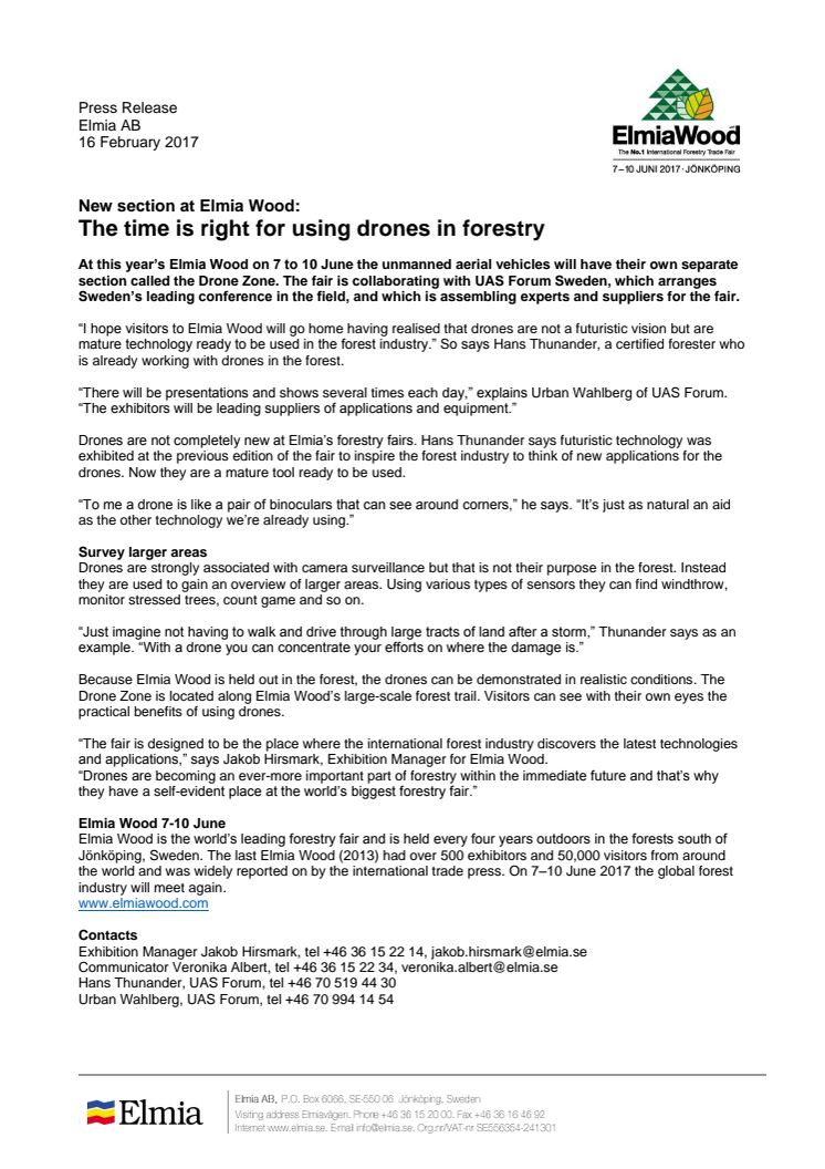New section at Elmia Wood: The time is right for using drones in forestry