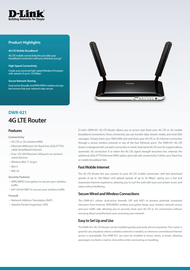 Produktblad - D-Link 4G LTE Router (DWR-921) 
