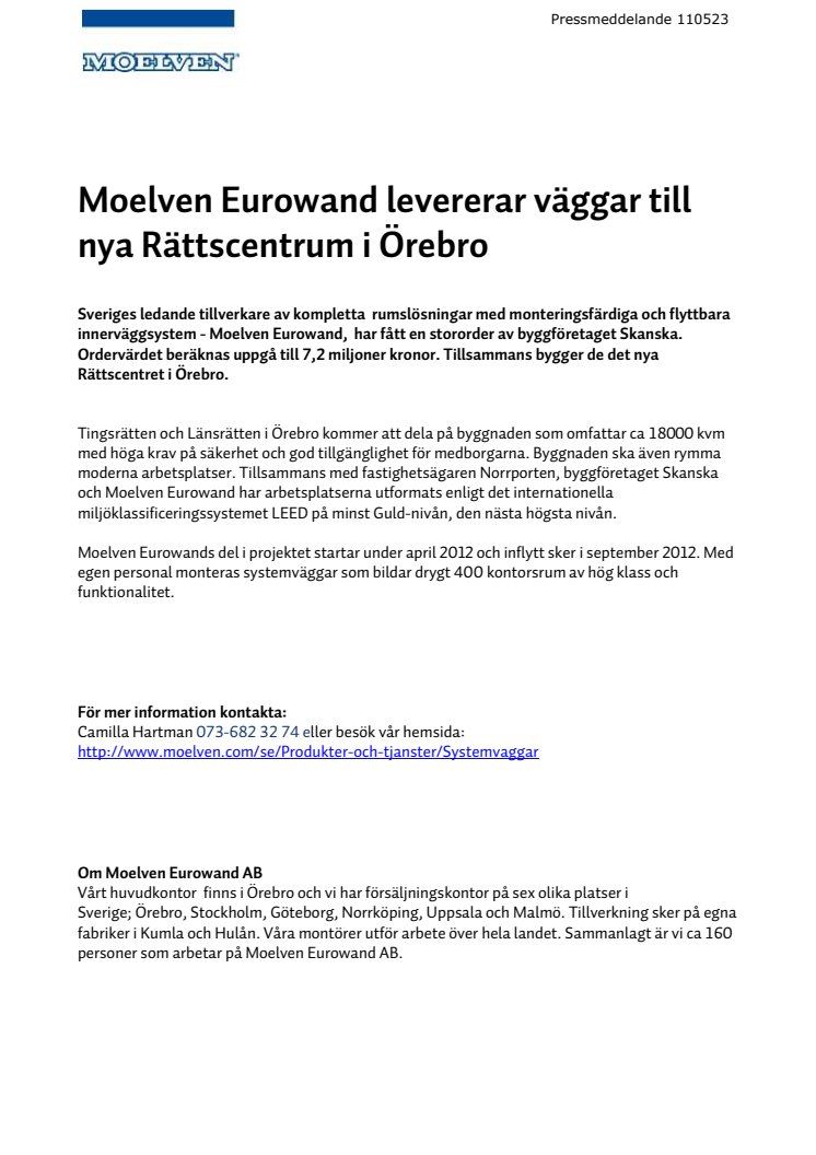 Moelven Eurowand levererar väggar till nya Rättscentrum i Örebro