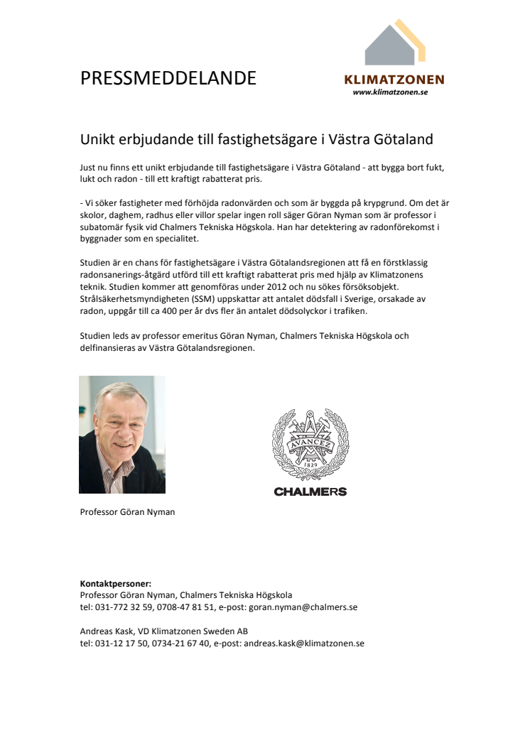 Radonstudie - unik möjlighet för fastighetsägare i Västra Götaland