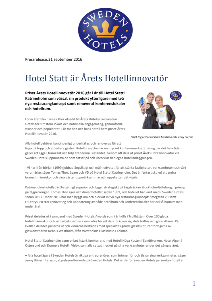 Hotel Statt är Årets Hotellinnovatör