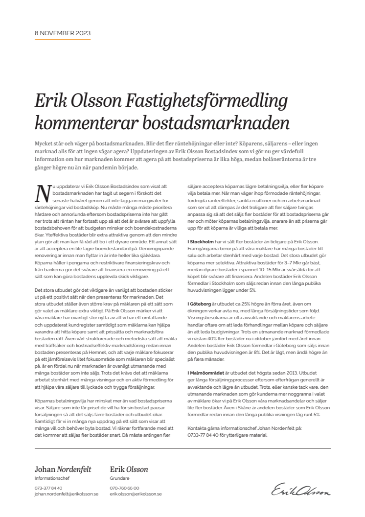 Erik Olsson Fastighetsförmedling kommenterar bostadsmarknaden 8 nov 23.pdf