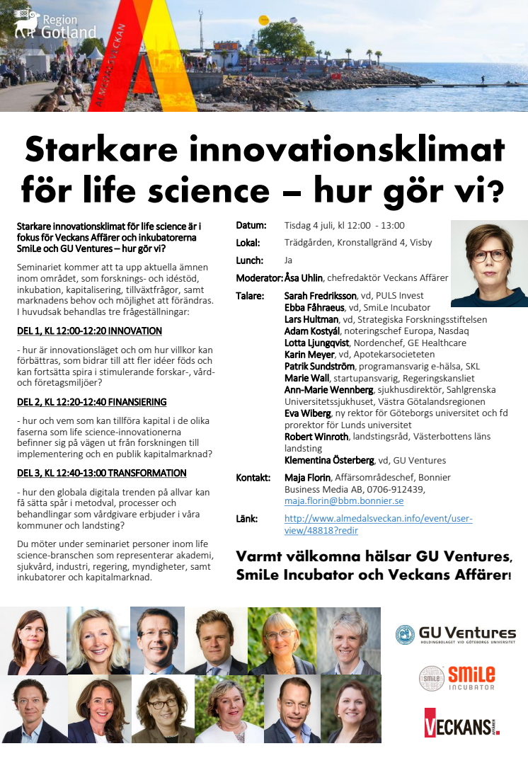 SmiLe och GU Ventures lyfter life science-frågor i Almedalen