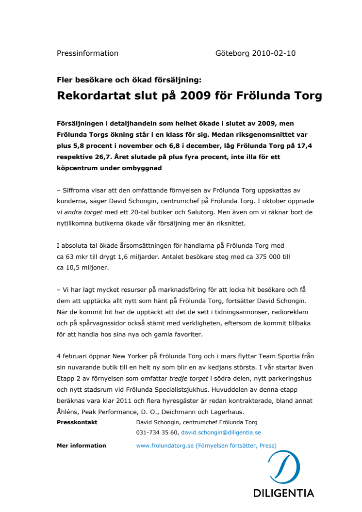 Fler besökare och ökad försäljning: Rekordartat slut på 2009 för Frölunda Torg