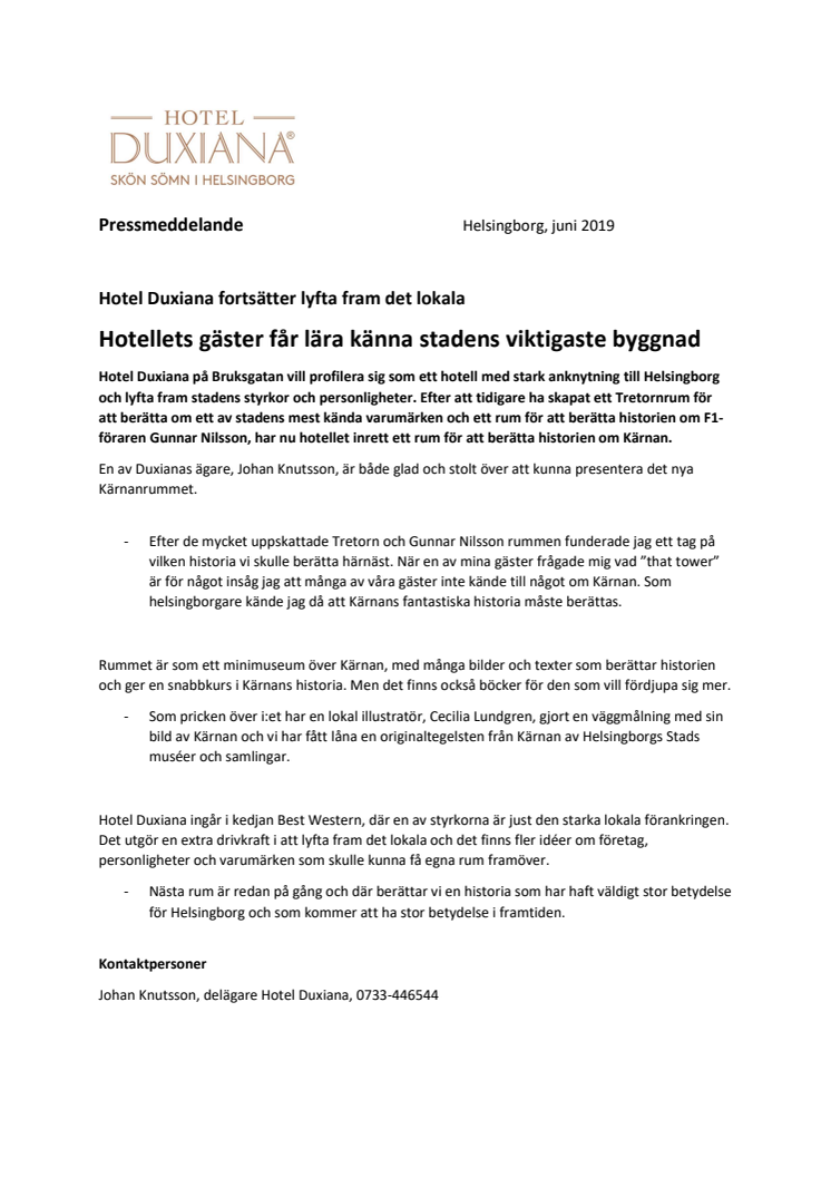 Hotel Duxiana i Helsingborg fortsätter lyfta fram det lokala