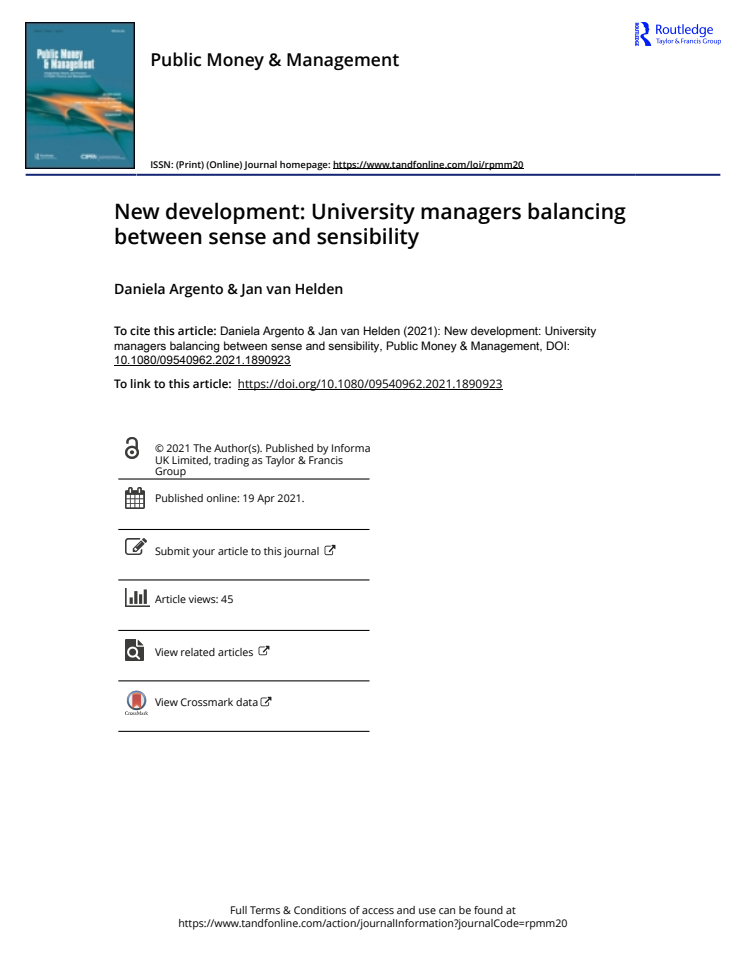 New development - University managers balancing between sense and sensibility