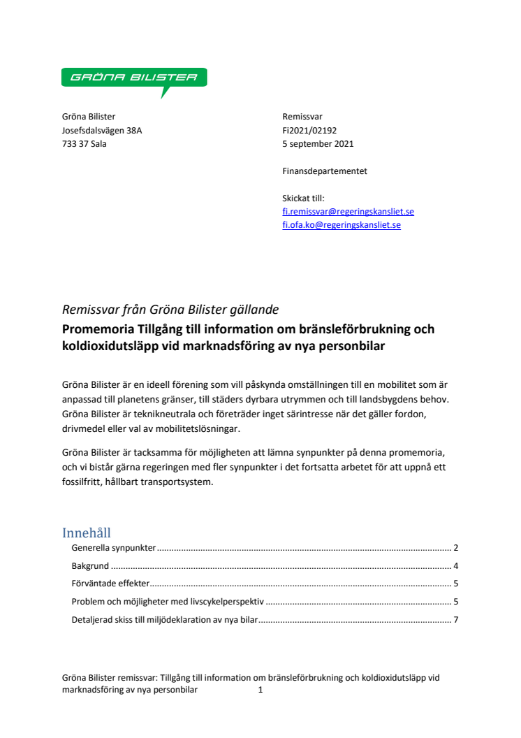 Gröna Bilister remissvar Fi2021-02192 - Tillgång till information om bränsleförbrukning och koldioxidutsläpp vid marknadsföring av nya personbilar.pdf