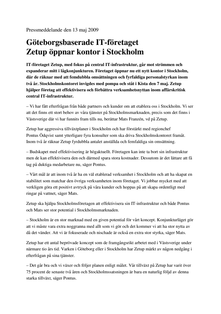 Göteborgsbaserade IT-företaget Zetup öppnar kontor i Stockholm