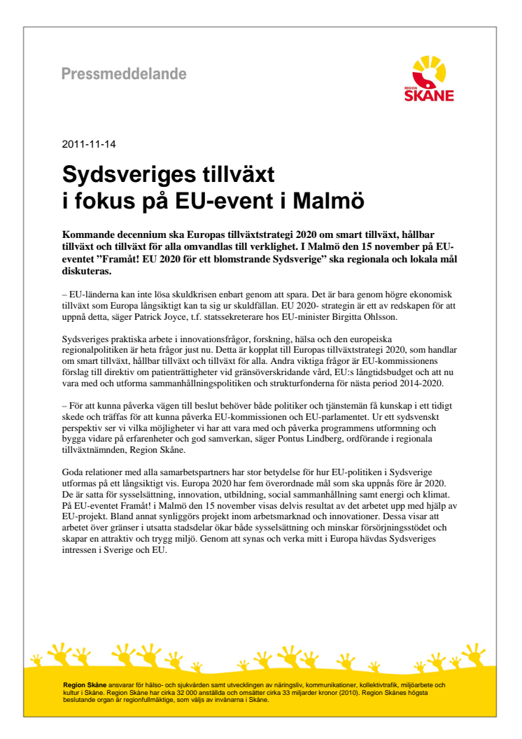 Sydsveriges tillväxt i fokus på EU-event i Malmö 