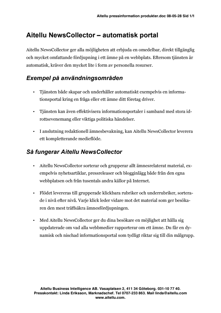 Aitellu NewsCollector produktbeskrivning pdf