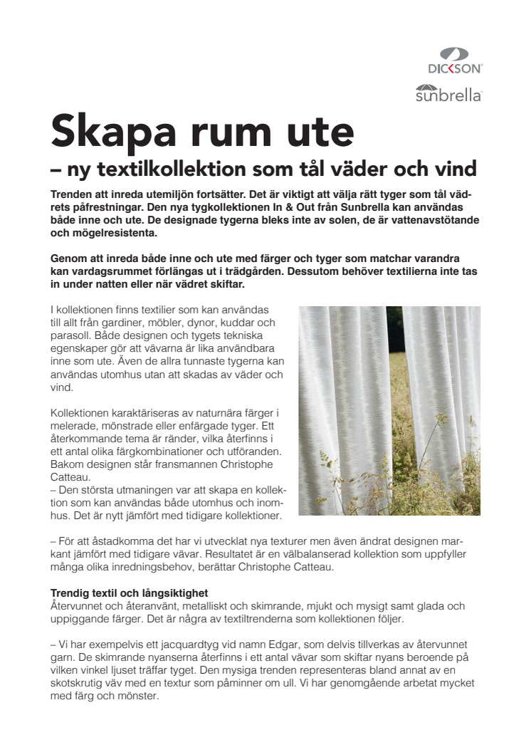 Skapa rum ute – ny textilkollektion som tål väder och vind