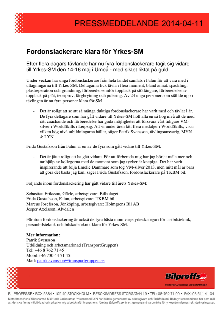 Fordonslackerare klara för Yrkes-SM 