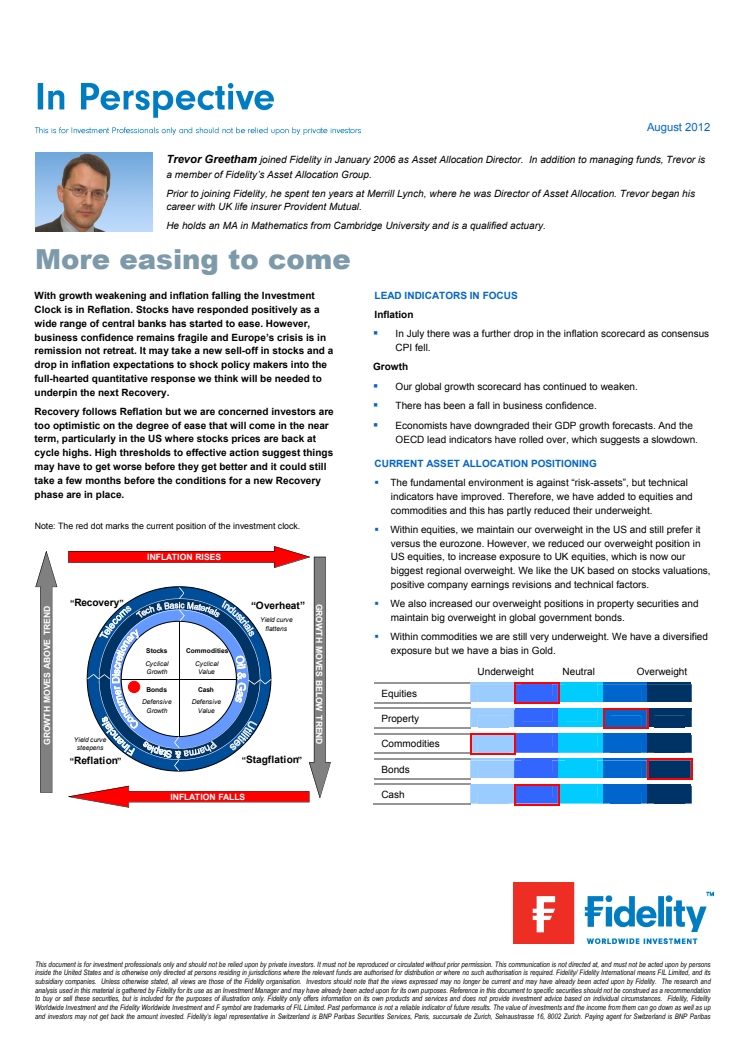 Trevor Greetham´s Investment Clock August 2012: More easing to come