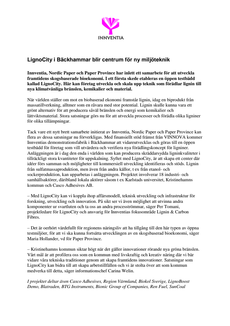 LignoCity i Bäckhammar blir centrum för ny miljöteknik