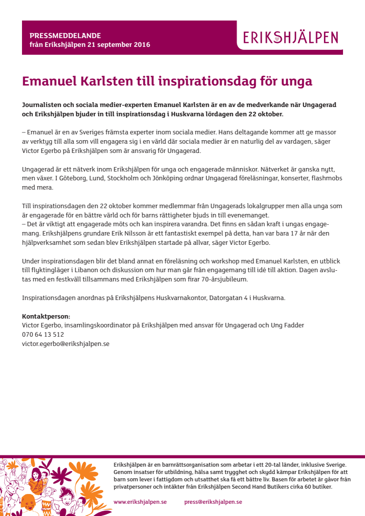 Emanuel Karlsten till inspirationsdag för unga